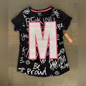 Justice girls be kind black sparkly top sz 12/14 NWT ret $52